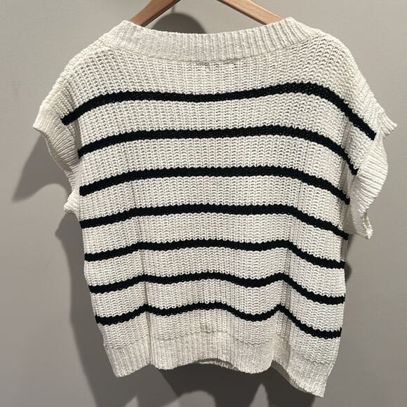 Entro Large Stripe Knit Cap Short Sleeve Sweater Top - Picture 10 of 10